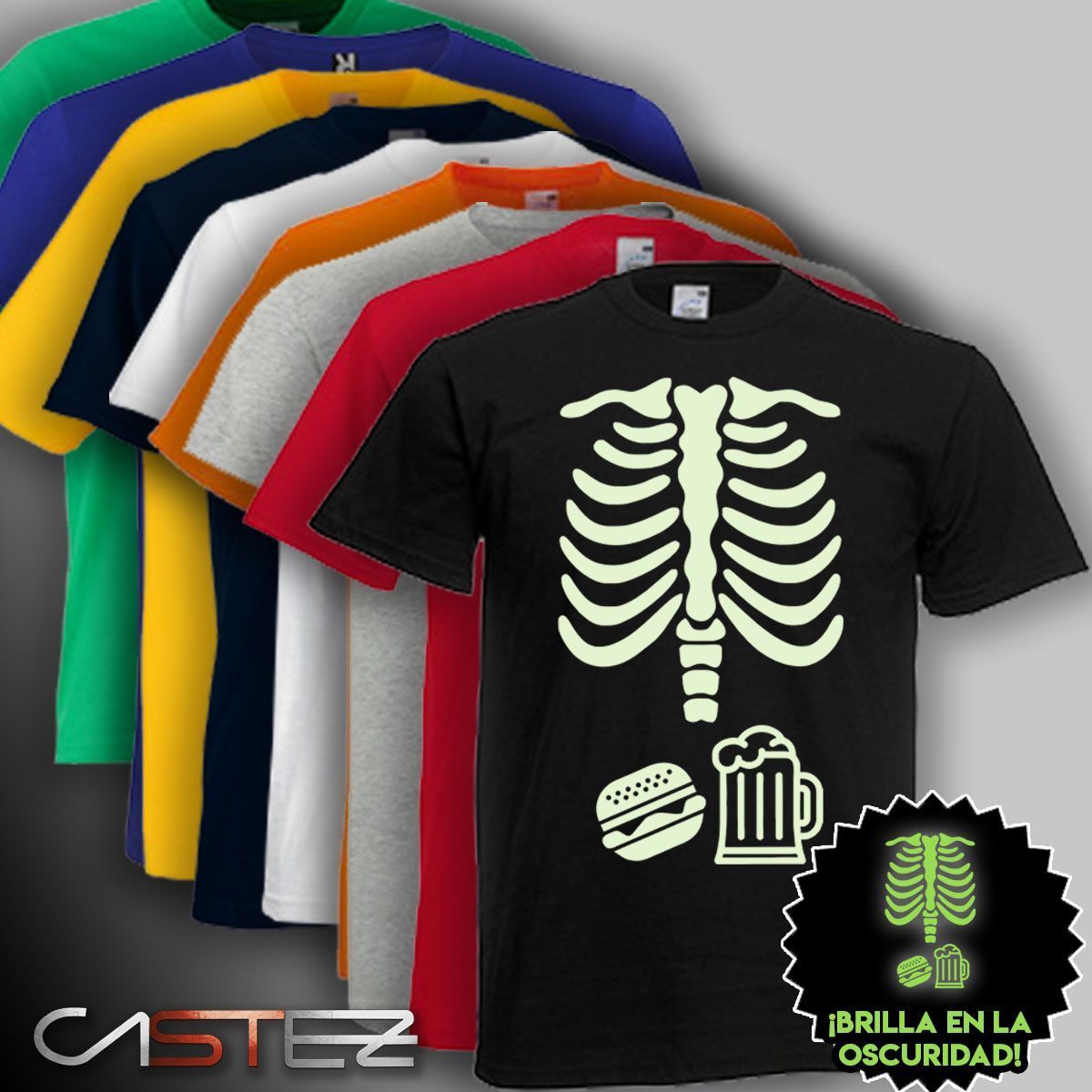 Camiseta Luminiscente Esqueleto Comida