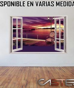Vinilo Ventana Anochecer Mar