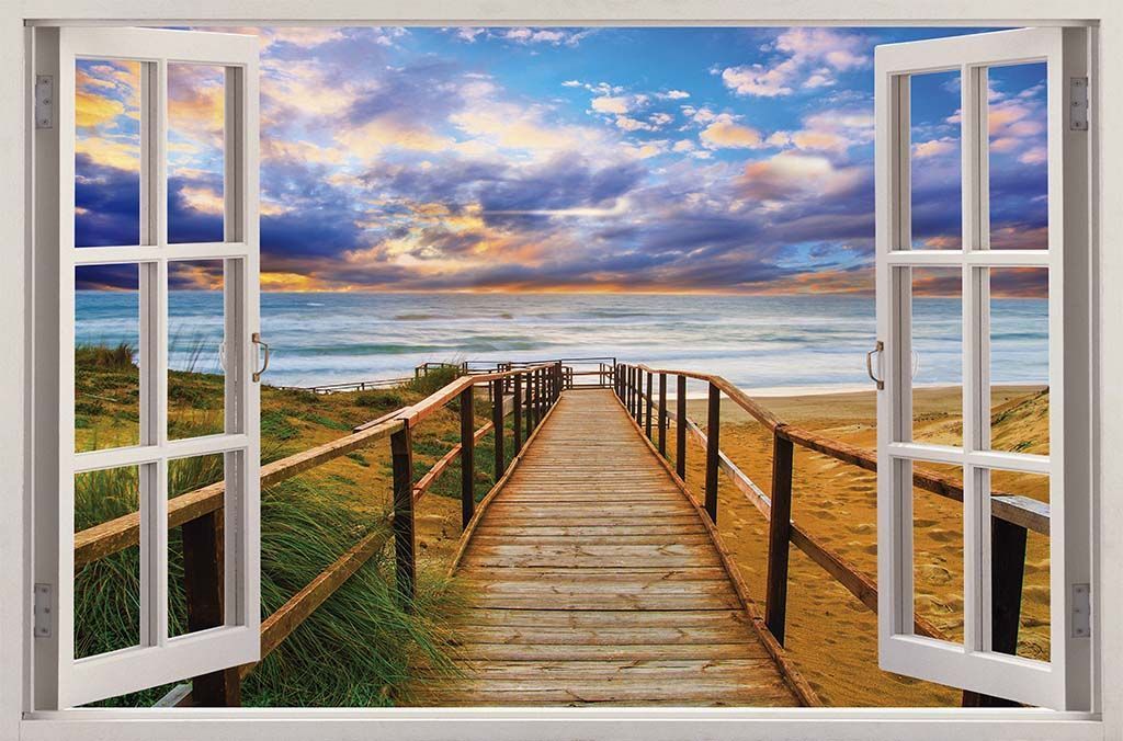 Vinilo Ventana Pasillo al Mar - Imagen 2