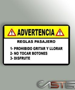 Adhesivo Advertencia Reglas Pasajero