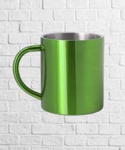 taza metalica con doble apred a color verde