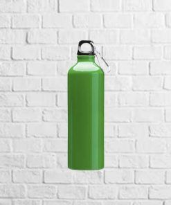 botella de aluminio con mosquetón verde