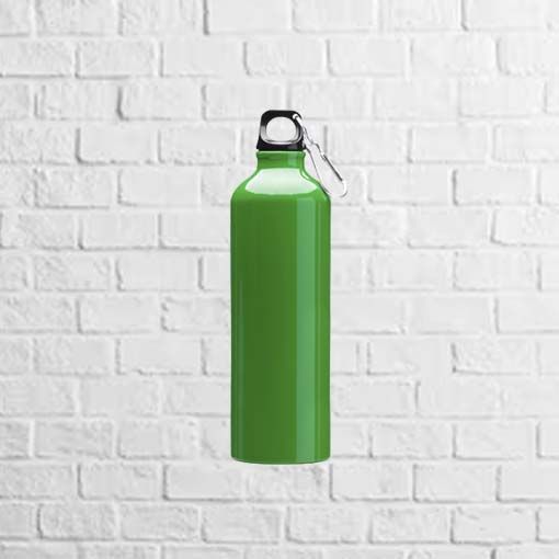 botella de aluminio con mosquetón verde