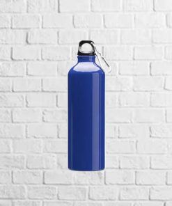 Botella de aluminio con mosquetón azul