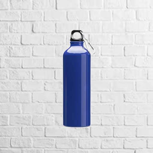 Botella de aluminio con mosquetón azul