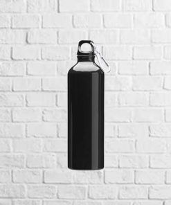 botella de aluminio con mosquetón negro