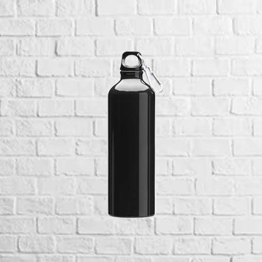botella de aluminio con mosquetón negro