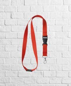 lanyard con mosqueton y cierre de seguridad rojo