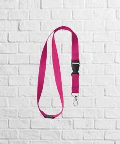 lanyard con mosqueton y cierre de seguridad rosa