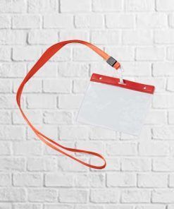 Lanyard con mosquetón e identificador rojo