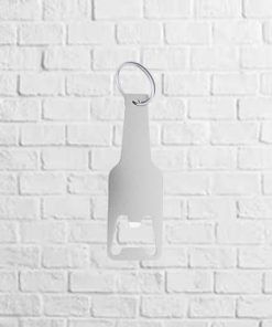 llavero abridor con forma de botella gris