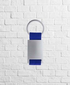 llavero rectangular con tira de poliester azul