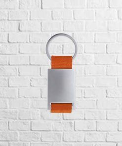 llavero rectangular con tira de poliéster naranja