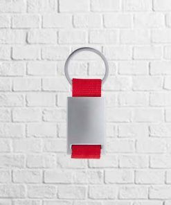 llavero rectangular con tira de poliéster roja