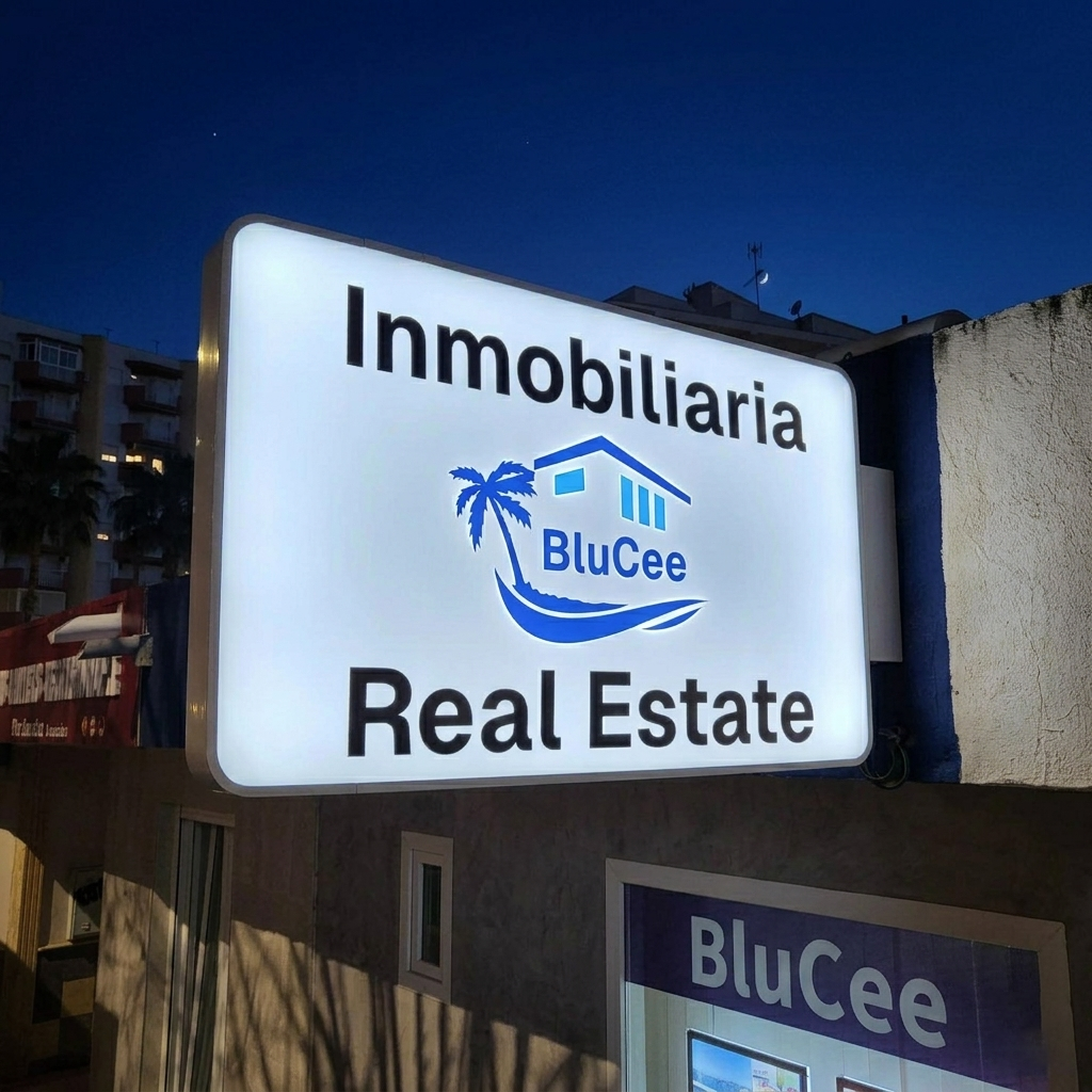 Banderolas publicitarias LED de bajo consumo instaladas en fachada de comercio.