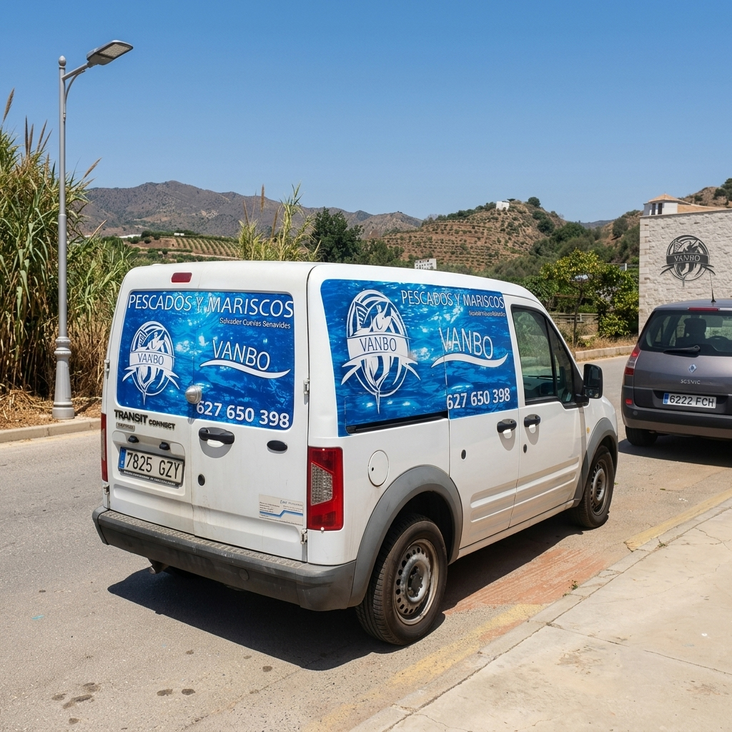 Rotulación Básica Furgonetas Autónomos Málaga Rotulación básica con logotipos y datos de contacto comerciales en las puertas de una furgoneta de autónomo.